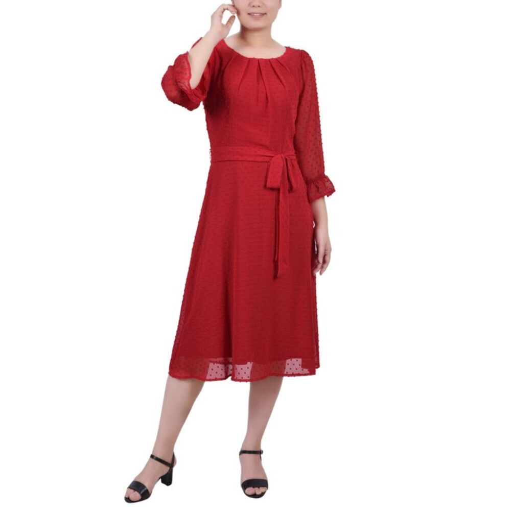 NY Collection Petite Belted Swiss Dot Dress
